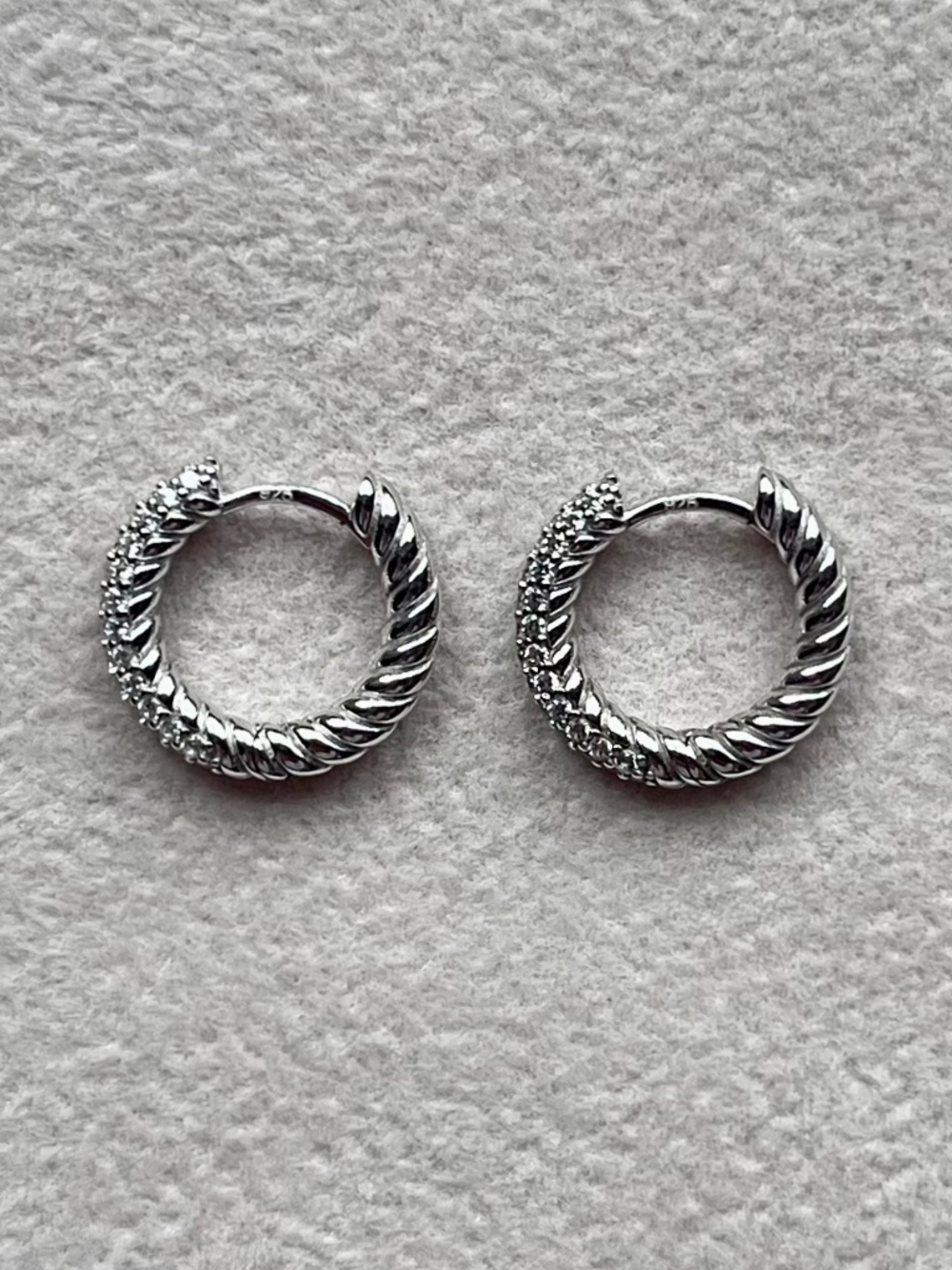 E128 | .925 Sterling Silver Twisted Hoops with Pave Accents